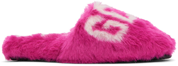 Photo: GCDS Pink Faux-Fur Logo Slippers