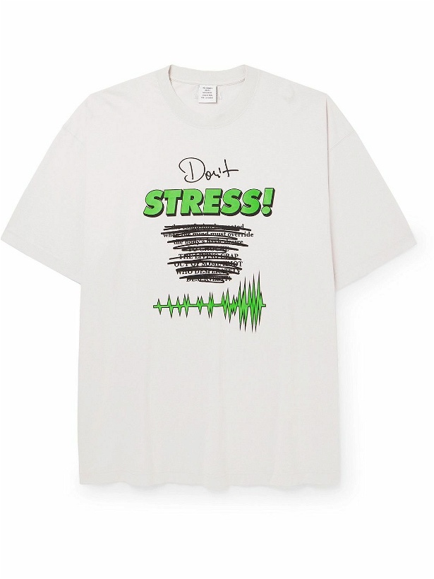 Photo: VETEMENTS - Don't Stress Oversized Logo-Print Cotton-Jersey T-Shirt - Gray
