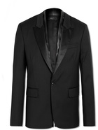 AMIRI - Leather and Satin-Trimmed Wool-Twill Blazer - Black