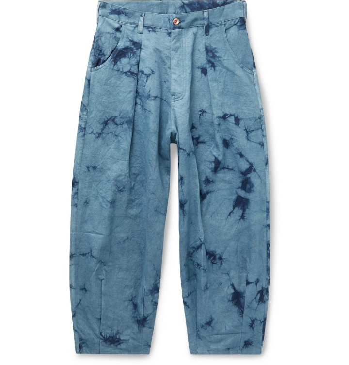 Photo: Story Mfg. - Wide-Leg Pleated Tie-Dyed Organic Denim Jeans - Blue