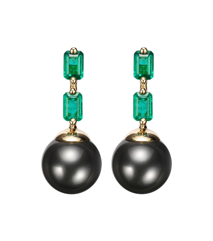 Photo: Suzanne Kalan 18kt gold drop earrings with pearls and emeralds