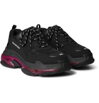 Balenciaga - Triple S Mesh, Nubuck And Leather Sneakers - Black