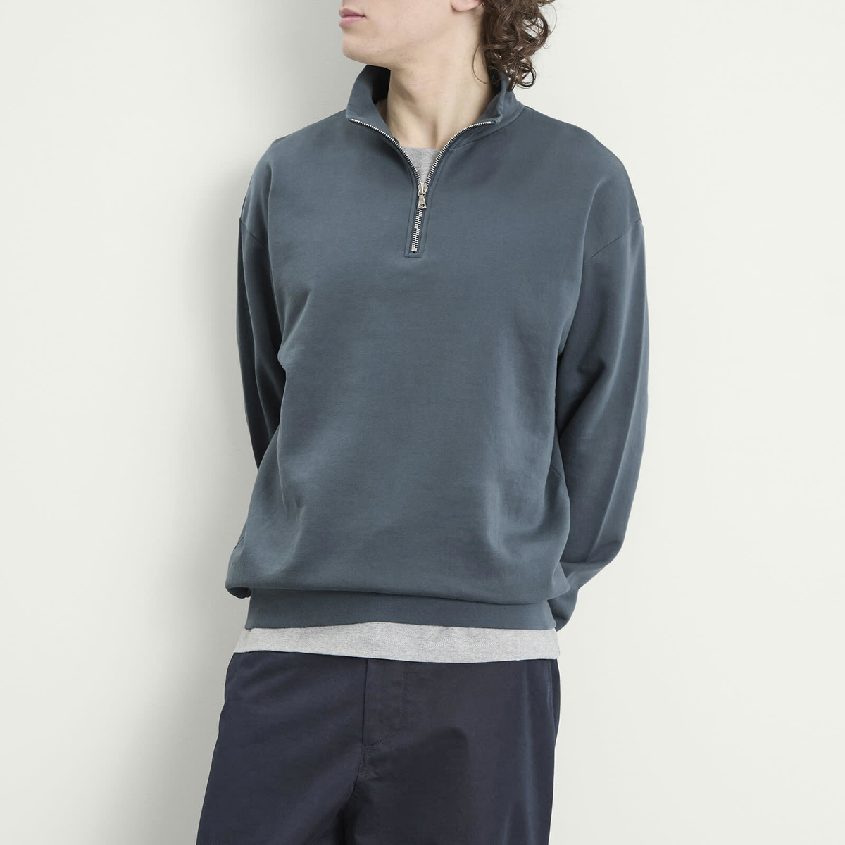 Auralee Men's High Gauge Sweat Half Zip Jumper in Dusty Blue