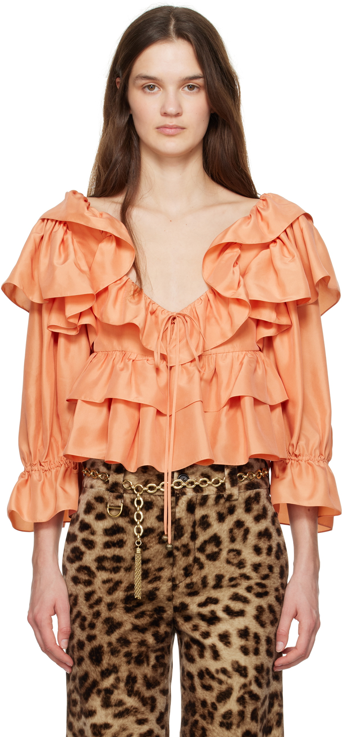 Chloé Orange Cropped Ruffle Blouse