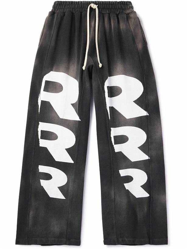 Photo: RRR123 - Faster Flight Wide-Leg Logo-Print Cotton-Jersey Sweatpants - Black