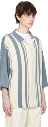 DOCUMENT Blue & Off-White Intarsia Knitting Stripe Shirt
