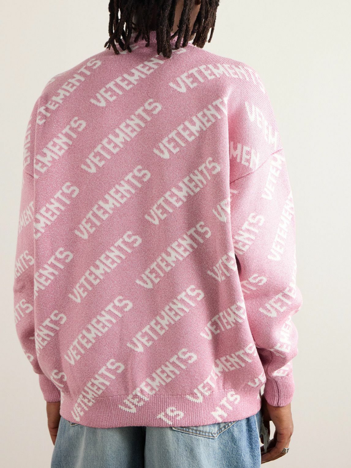 VETEMENTS - Oversized Logo-Intarsia Metallic Knitted Sweater