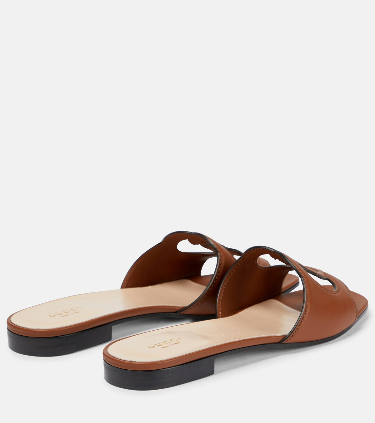 Gucci, Cutout-monogram Leather Slingback Sandals, Mens, Light Brown