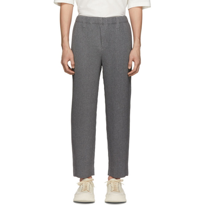 Photo: Homme Plisse Issey Miyake Grey Wool-Like Tailored Pleats Trousers