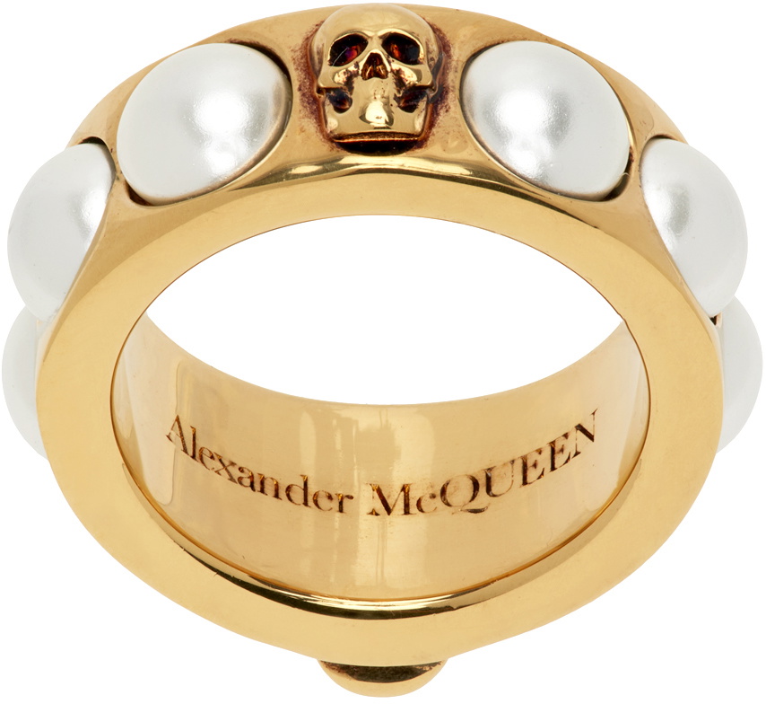 Alexander mcqueen gold skull on sale ring