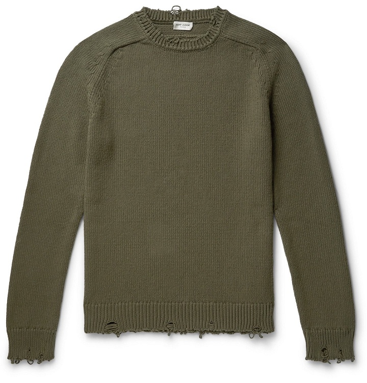 Photo: SAINT LAURENT - Distressed Cotton Sweater - Unknown
