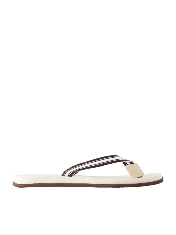 Photo: Brunello Cucinelli - Striped Grosgrain Flip Flops - White