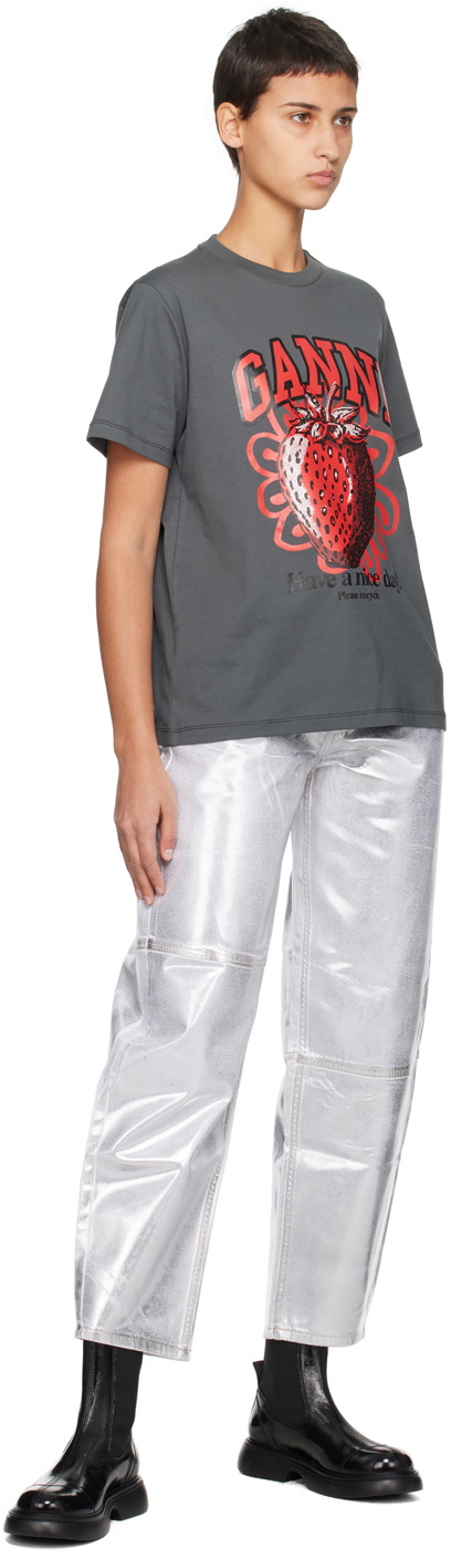 GANNI Gray Strawberry T-Shirt GANNI