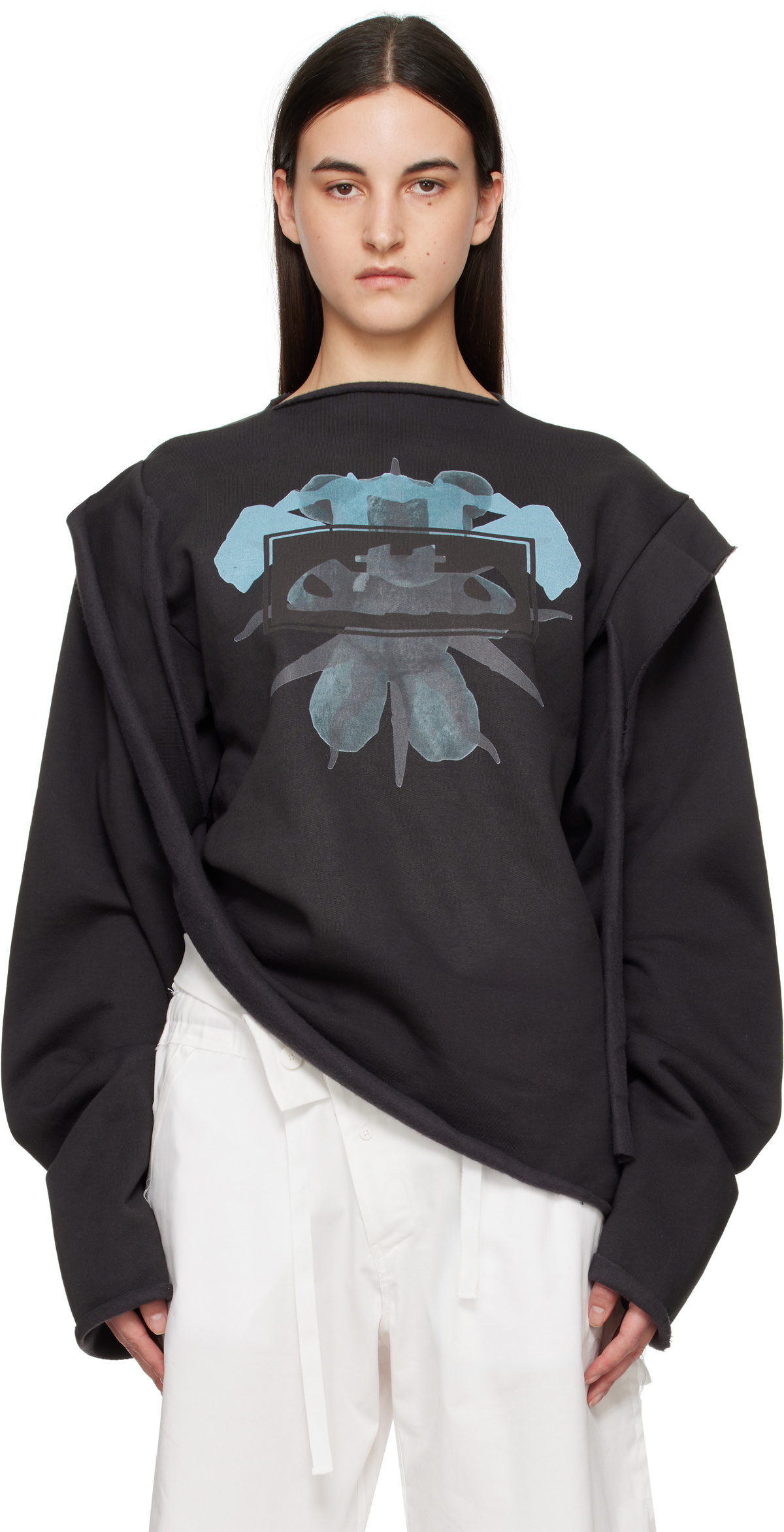 Ottolinger Gray Distressed Drape Sweatshirt Ottolinger