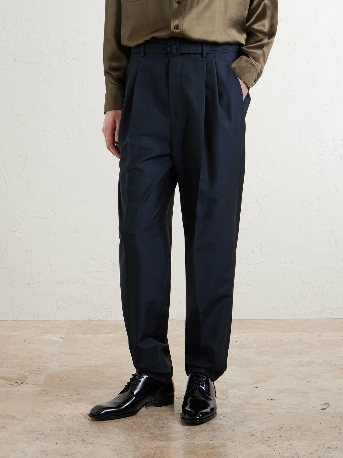 SAINT LAURENT - Tapered Pleated Wool and Mohair-Blend Trousers - Blue