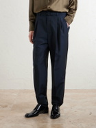 SAINT LAURENT - Tapered Pleated Wool and Mohair-Blend Trousers - Blue