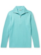 Auralee - Ribbed Wool Half-Zip Sweater - Blue