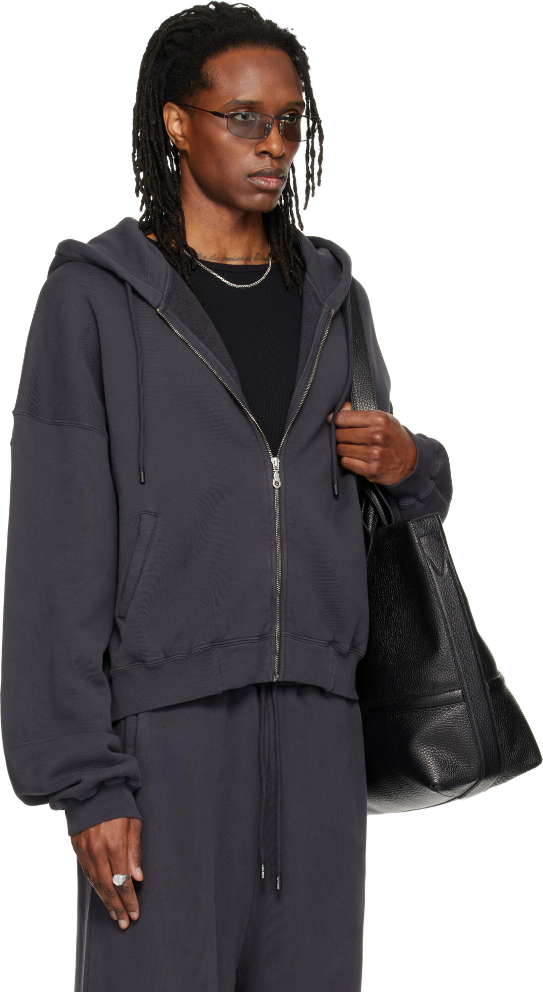 LU'U DAN Gray Washed Zip Hoodie