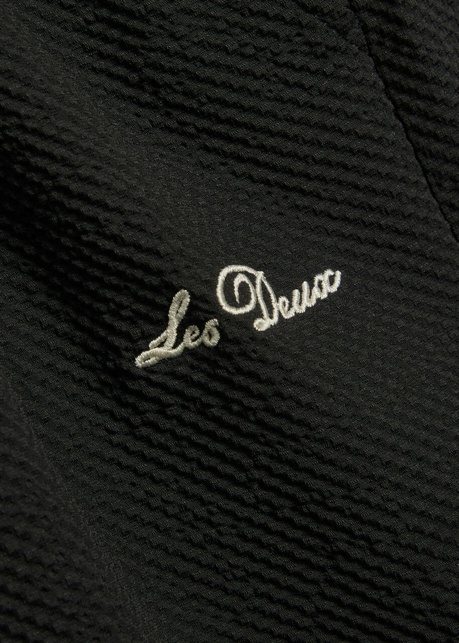 Les Deux Logo-embroidered Seersucker Swim Shorts Black