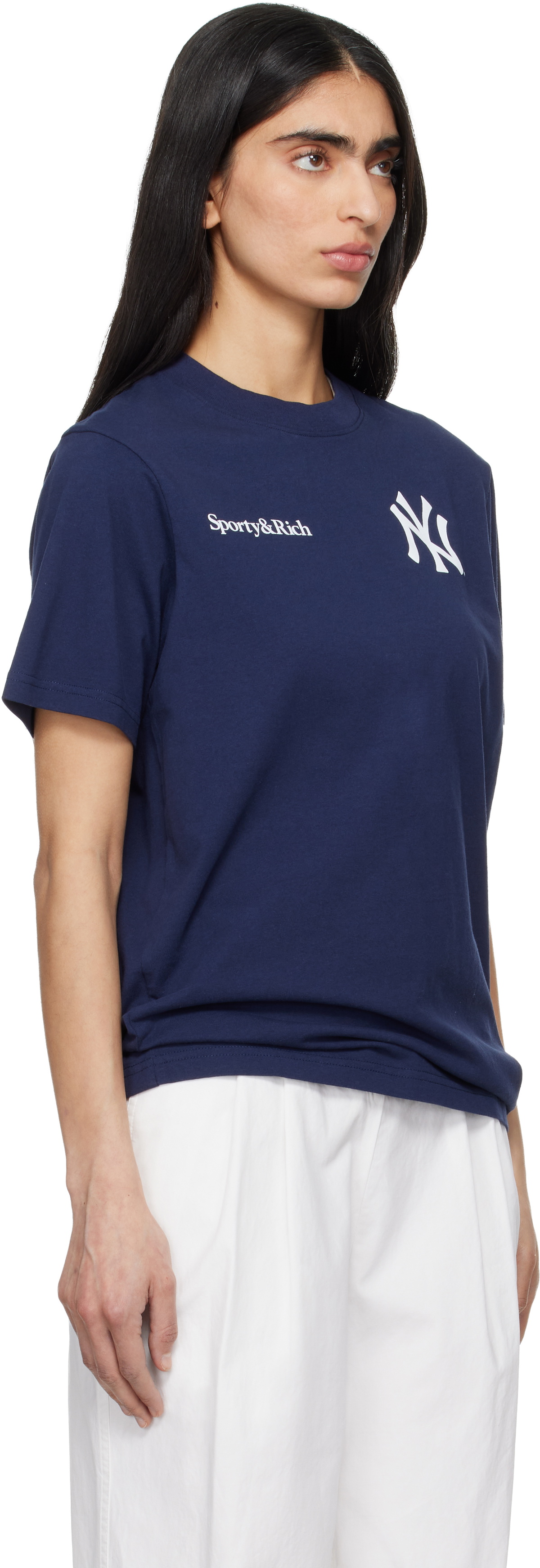 Sporty & Rich Navy '47 Edition 'Yankees' Curve T-shirt
