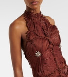 Costarellos Embellished ruched georgette gown