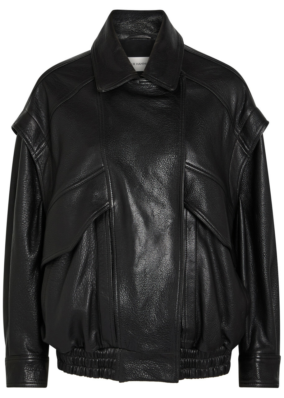 Nour Hammour Micah Grained Leather Jacket Black