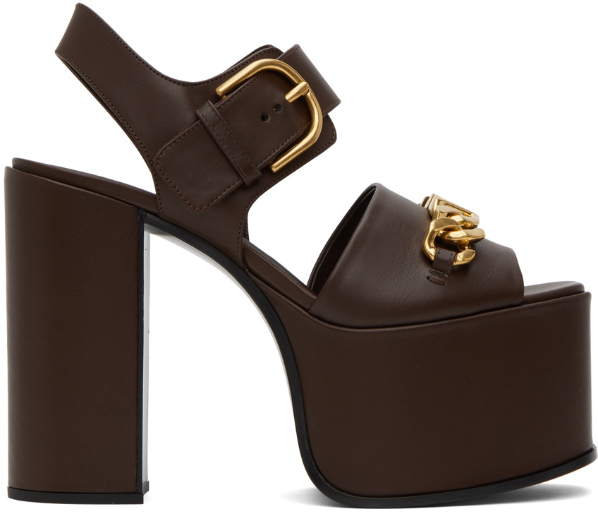 Valentino Garavani Brown Leather Strap-On Sandals