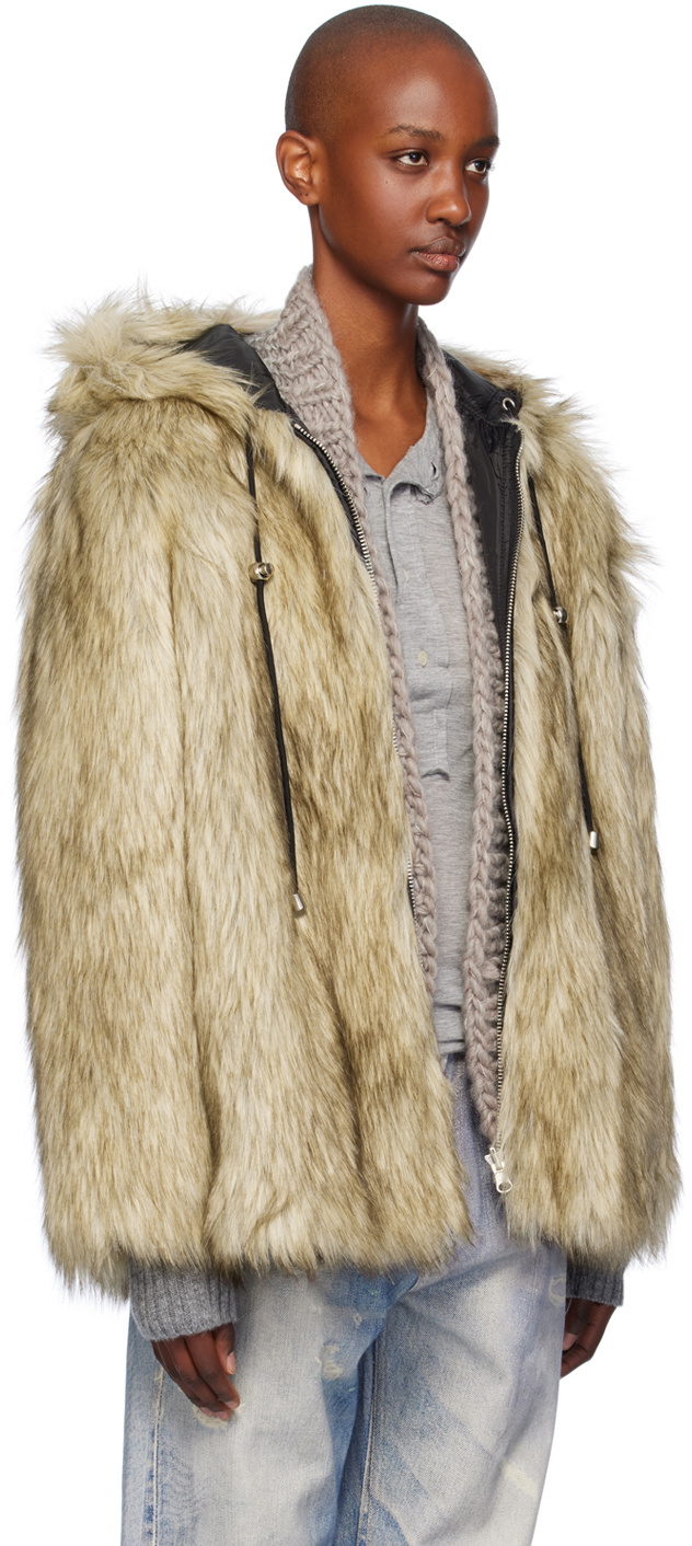 OPEN YY Beige Reversible Hood Faux-Fur Jacket OPEN YY