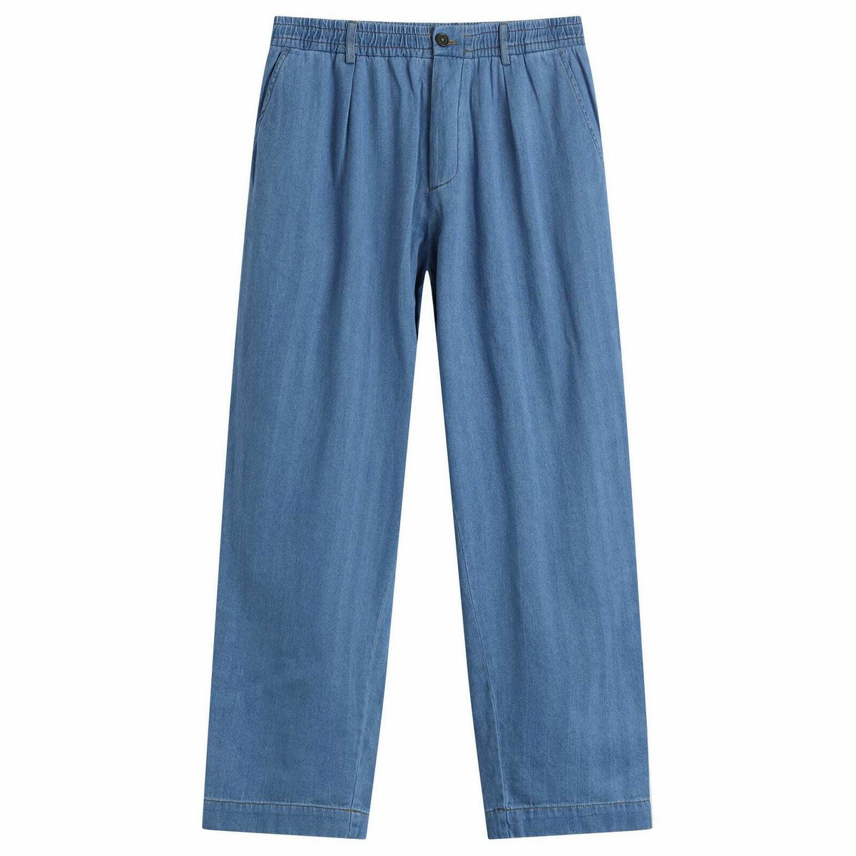 Universal Works Men's Herringbone Rec. Pleated Track Pant in Washed Indigo