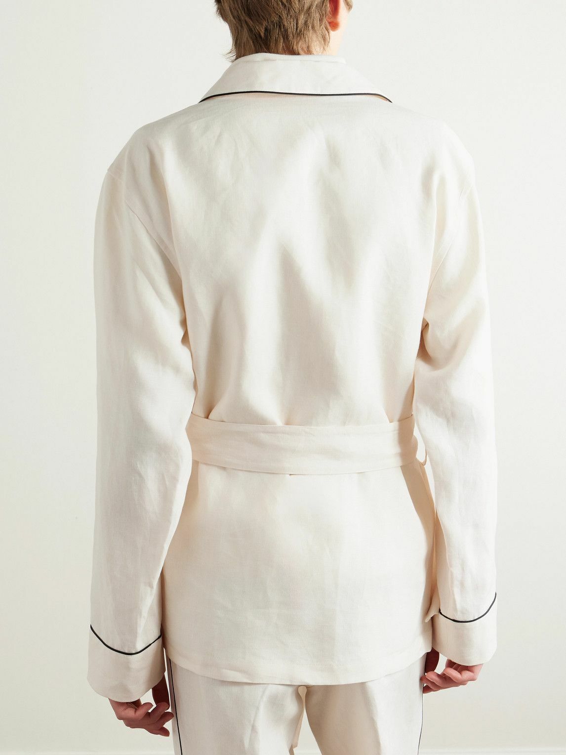 Dolce&Gabbana - Camp-Collar Belted Piped Linen and Silk-Blend Overshirt - Neutrals
