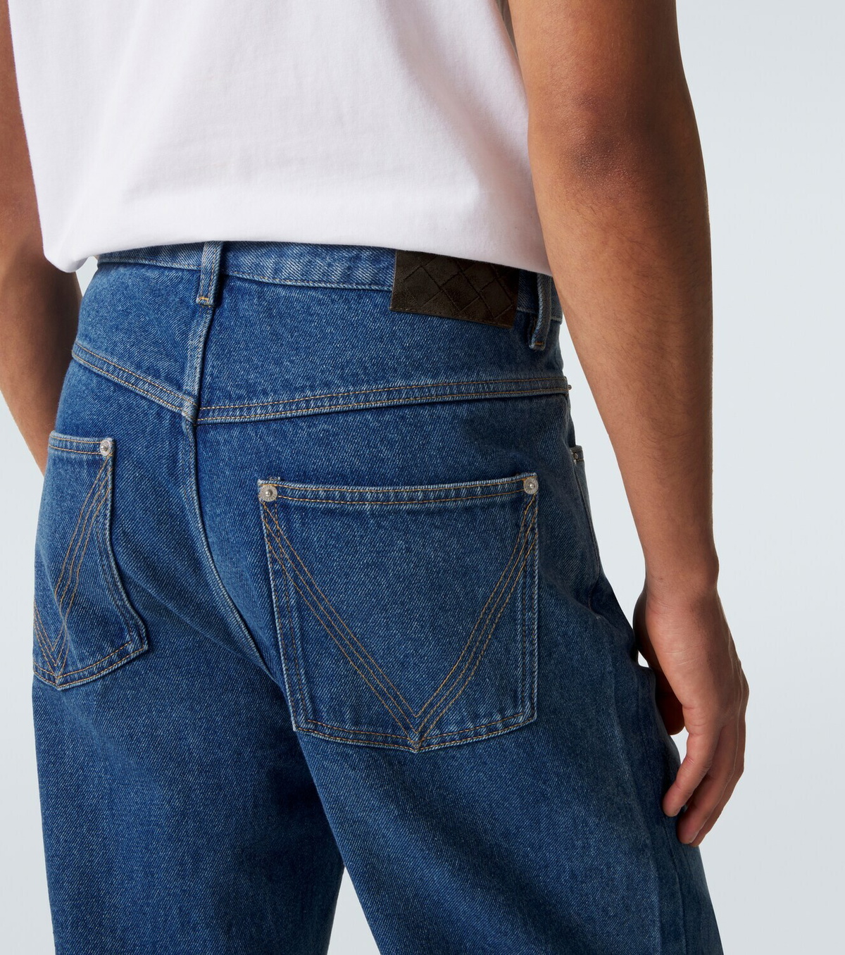 Bottega Veneta Leather-trimmed wide-leg jeans