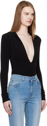 Mugler Black Hooded V-Neck Bodysuit