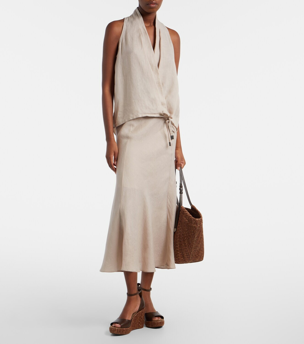 Brunello Cucinelli Monili leather espadrille wedges