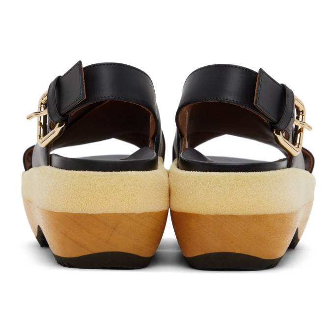 Marni Black Wooden Sole Wedge Sandals Marni