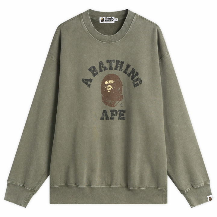 Photo: A Bathing Ape Men's Garment Dye College Sweatshirt in Olive Drab