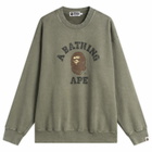 A Bathing Ape Men's Garment Dye College Sweatshirt in Olive Drab