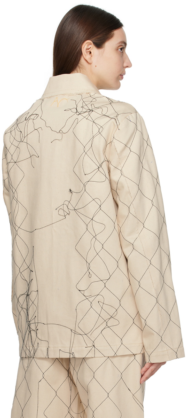 AIREI Beige Embroidered Denim Jacket