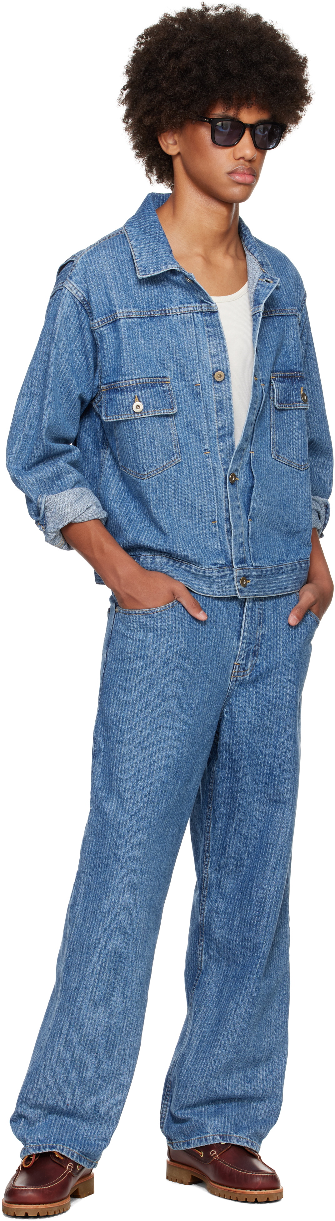 Small Talk Studio Blue Jacquard Stripe Jeans