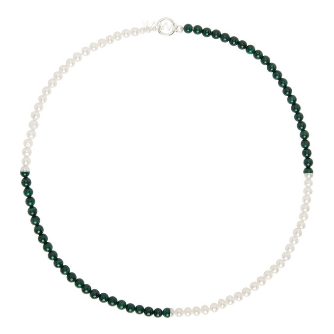 WWW.WILLSHOTT Off-White Pearl and Malachite Necklace