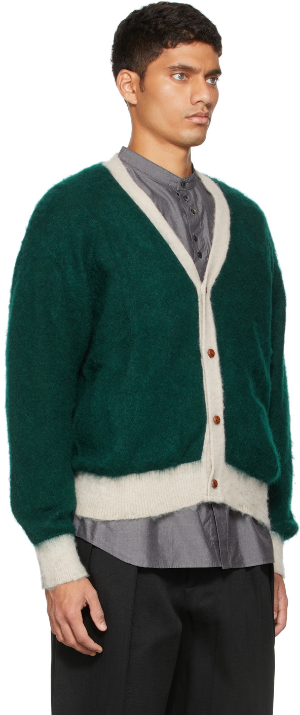 Kuro Green Wool & Mohair Contrast Line Cardigan Kuro