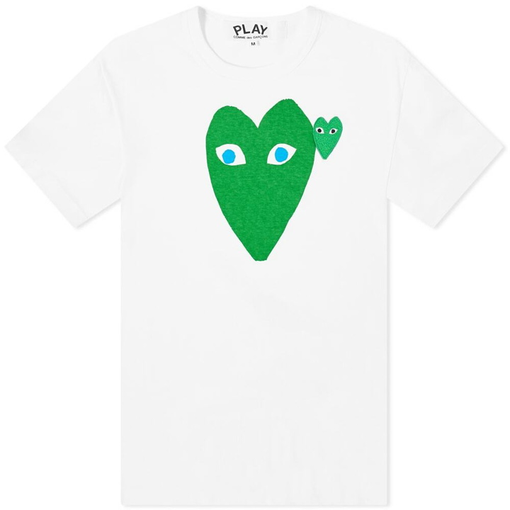 Photo: Comme des Garçons Play Men's Double Heart Logo T-Shirt in White/Green