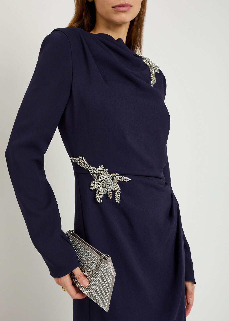 Erdem Crystal-embellished Crepe Gown Navy