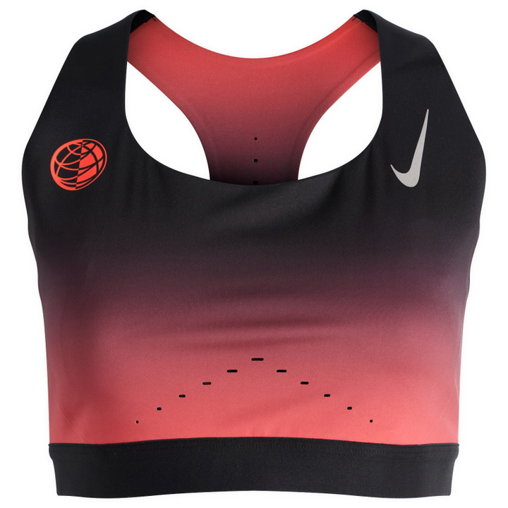 Photo: Nike Women's Swift Sports Bra in Black/Bright Crimson/Metallic Silver