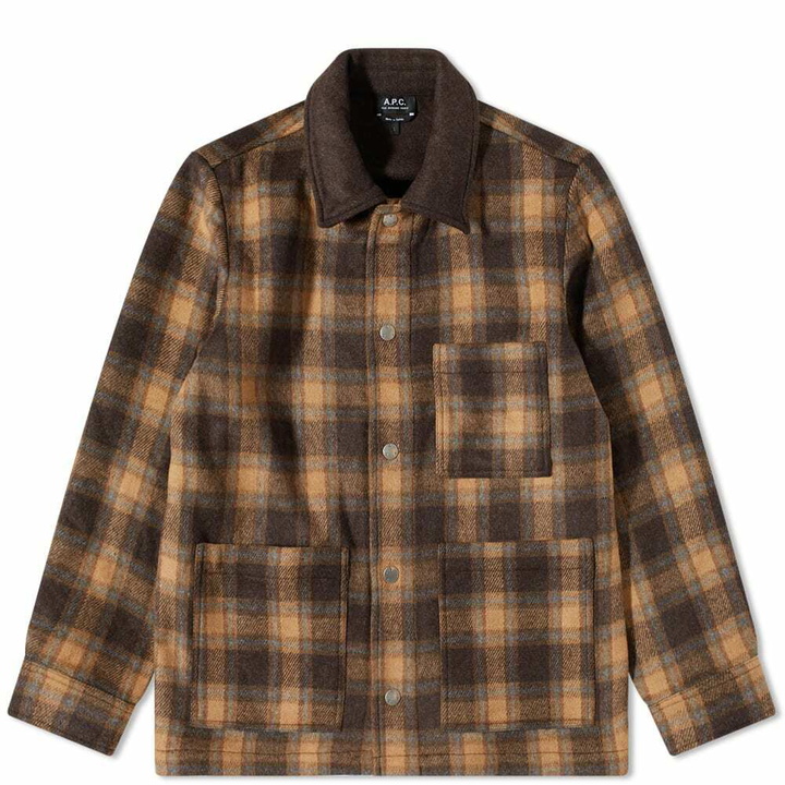 Photo: A.P.C. Men's New Emile Check Wool Work Jacket in Brown