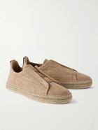 Zegna - Triple Stitch™ Leather-Trimmed Canvas Slip-On Sneakers - Brown