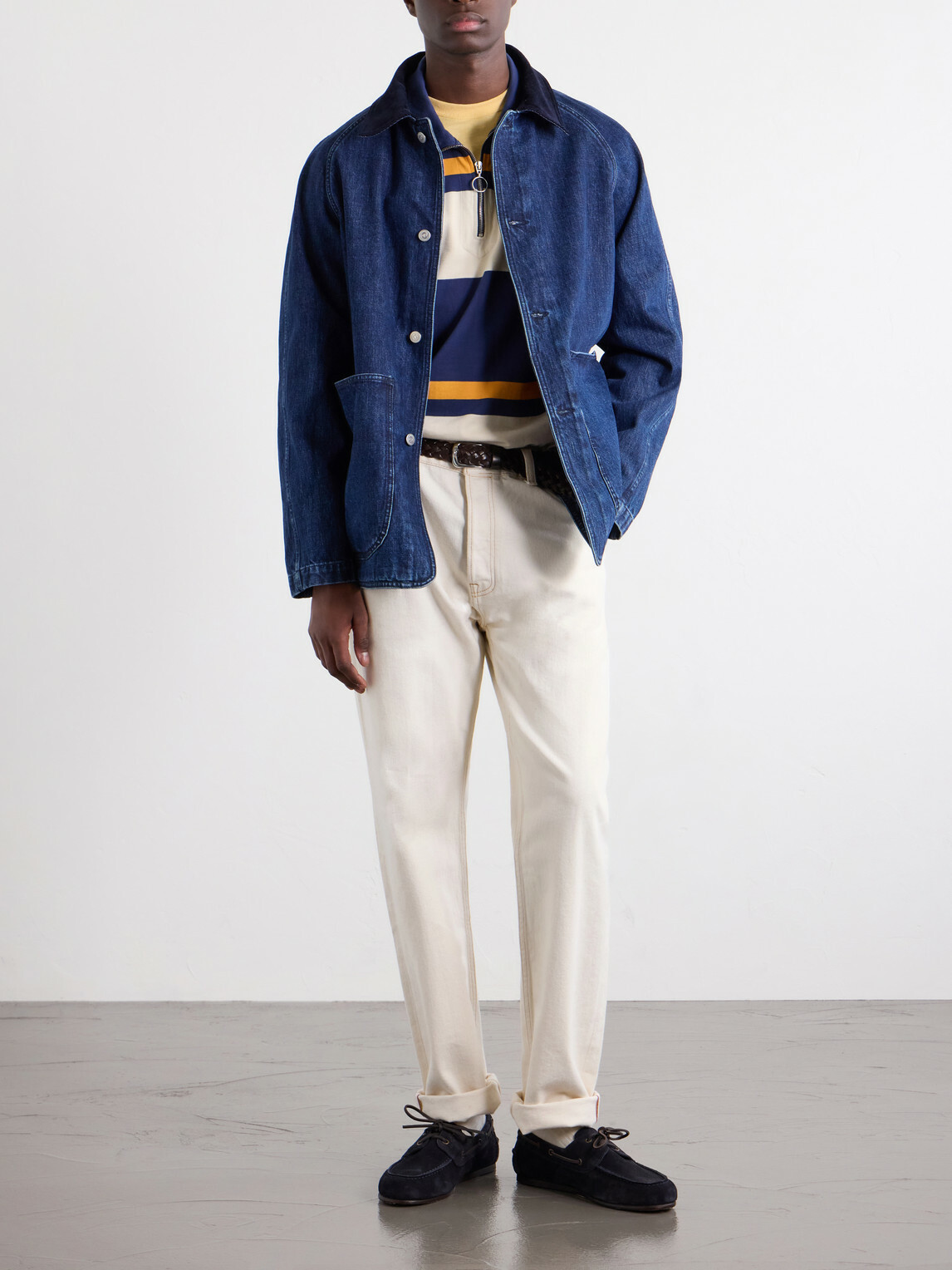 Drake's - Striped Cotton-Jersey Half-Zip Polo Shirt - Blue