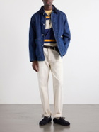 Drake's - Striped Cotton-Jersey Half-Zip Polo Shirt - Blue