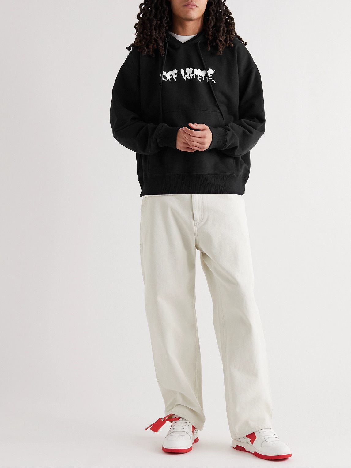 Off-White logo-print cotton hoodie - Grey