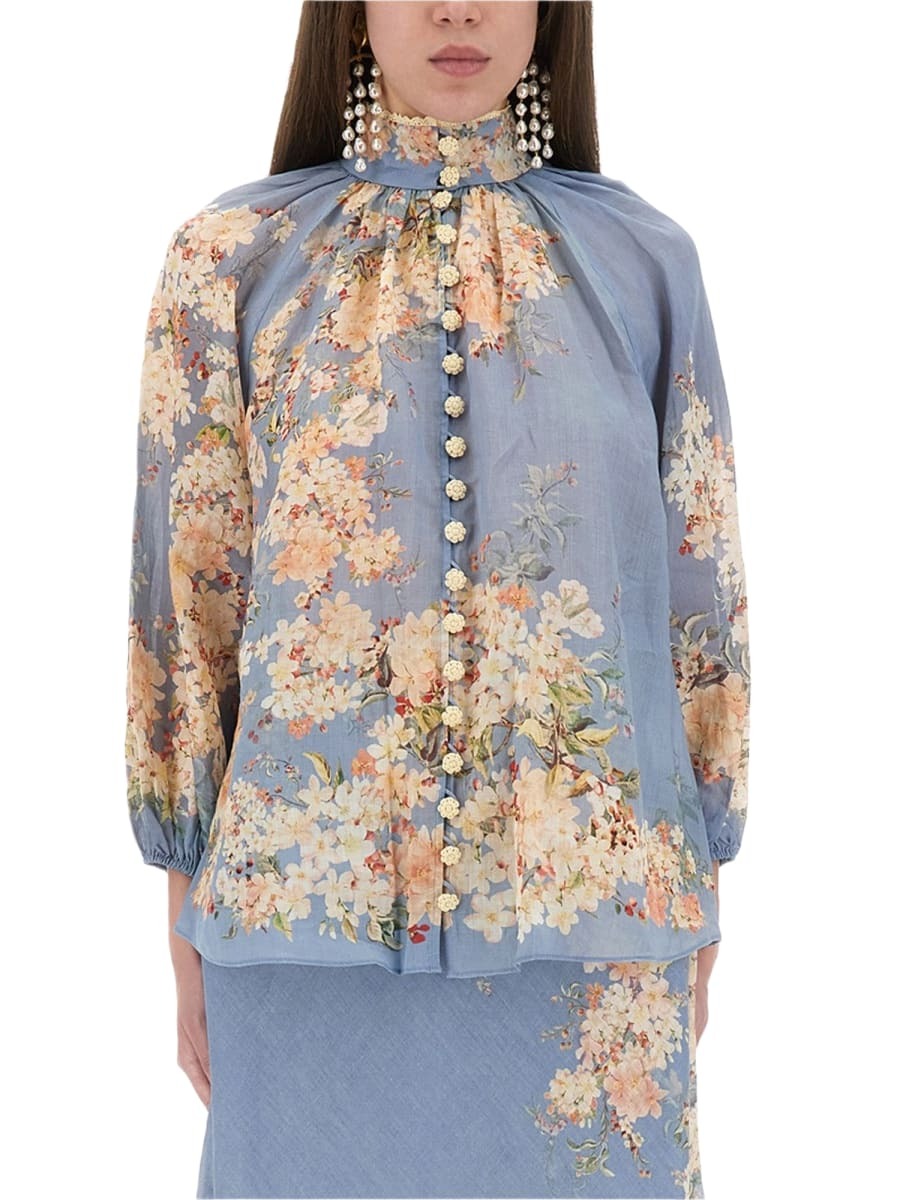 【送料&関税込】Zimmermann Pastel Light Blue Organza Crush L ZIMMERMANN Crush strapless ruffled silk-organza top | Harvey