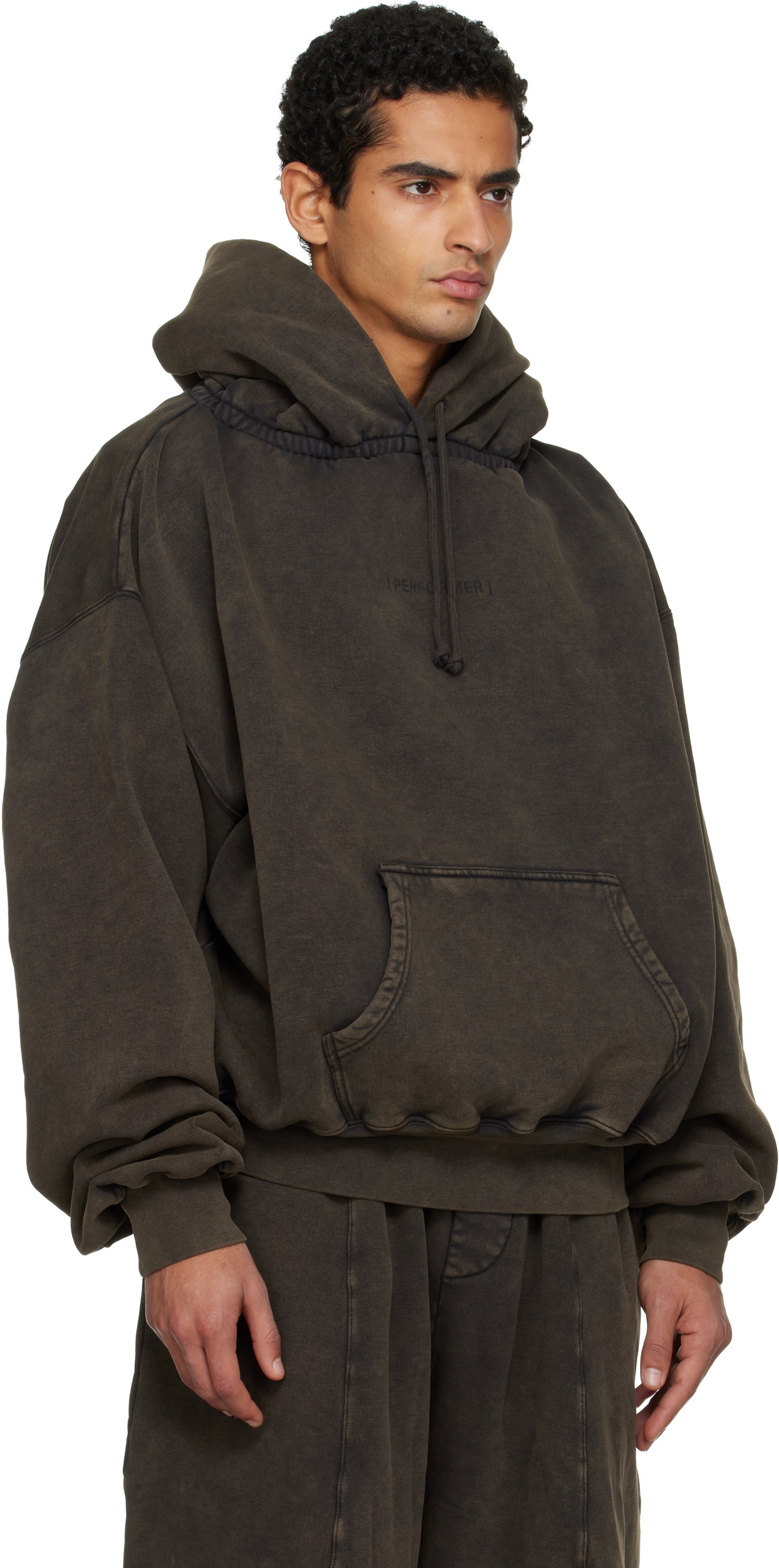 ALAINPAUL Brown Gathered Neckline Hoodie